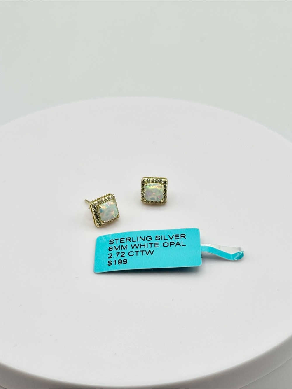 Yellow Gold Over Sterling Silver White Opal Square Stud Earrings